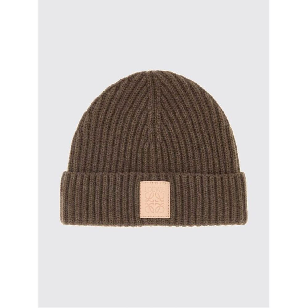 Loewe Women Loewe Ribbed Pure Cashmere Beanie With Cuff And Logo Patch
